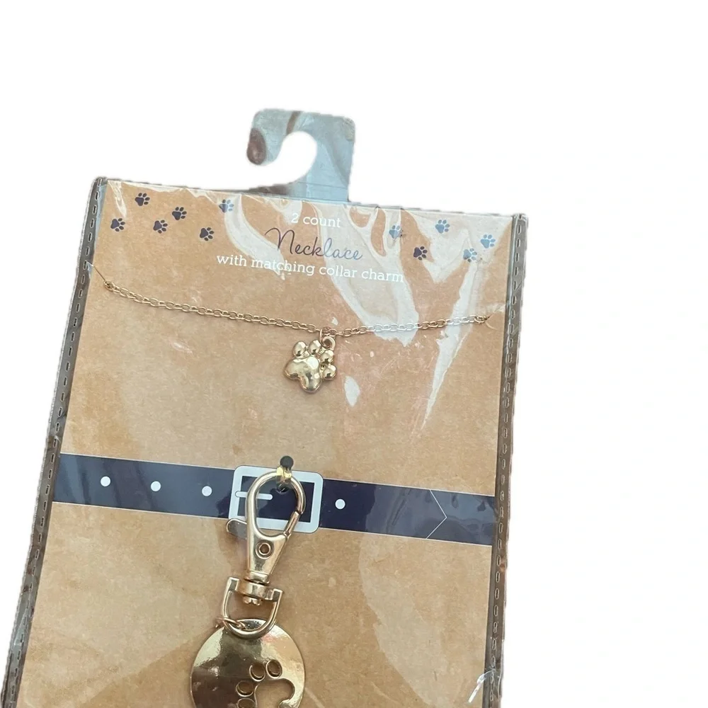 Gold Paw Necklace and Dog Collar Charm